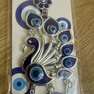 Elegant Silver and Blue Peacock hanging for home entrance